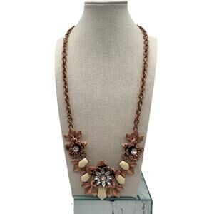 Premier Designs 26" + 4" Statement Necklace Copper Color Rhinestones Cream Color